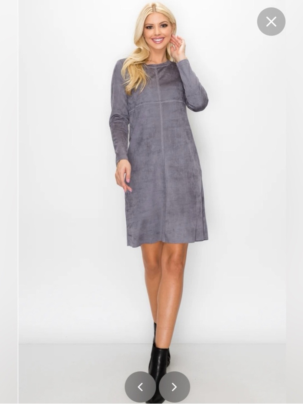 JOH Aurora Gray Faux Suede Long-Sleeve Shift Dress